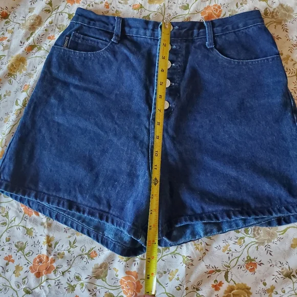 VTG BONGO Dark Denim shorts Size 13 Jrs Button Fly High Waist Sailor Western - Picture 13 of 13